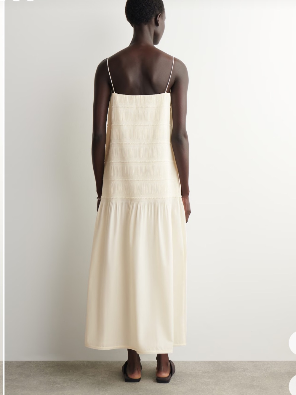 Ruched Dropped-Waist Poplin Midi Dress Cream 100% Cotton Lining - Picture 4 of 6